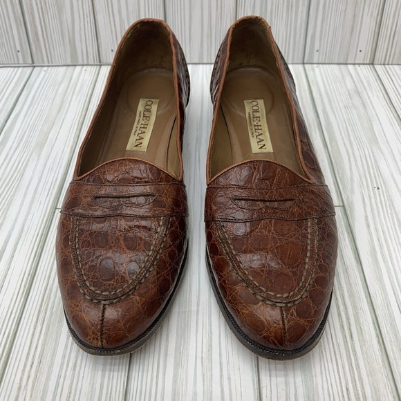 Cole Haan Genuine Caiman Crocodile Brown Loafer Slip‎ On Shoes 7.5 N main image 5